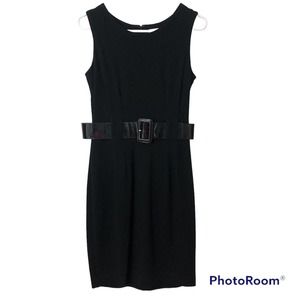 Calvin Klein Knit Dress Size 8 Black Sleeveless Belted Career Versatile